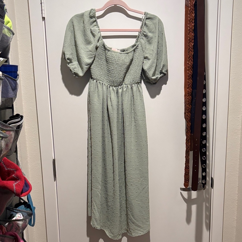 Express Sage Green Smocked Midi Dress